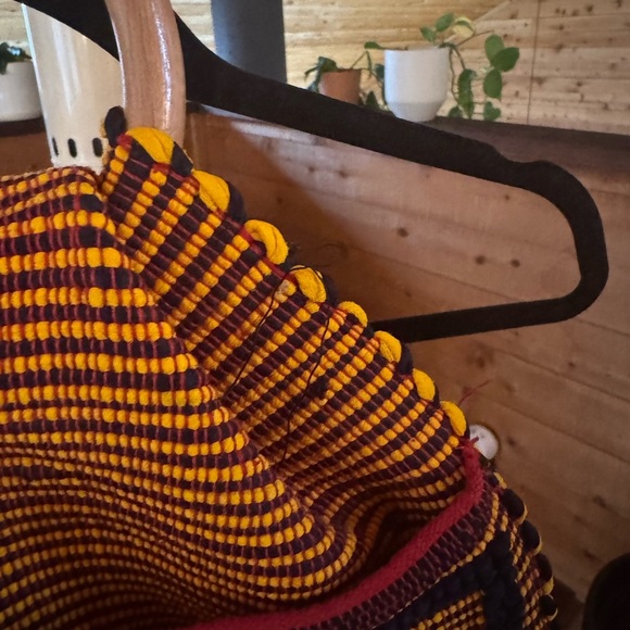 Vintage Woven Saddle Bag Purse with Rooster Design Wooden Handle - Picture 3 of 3